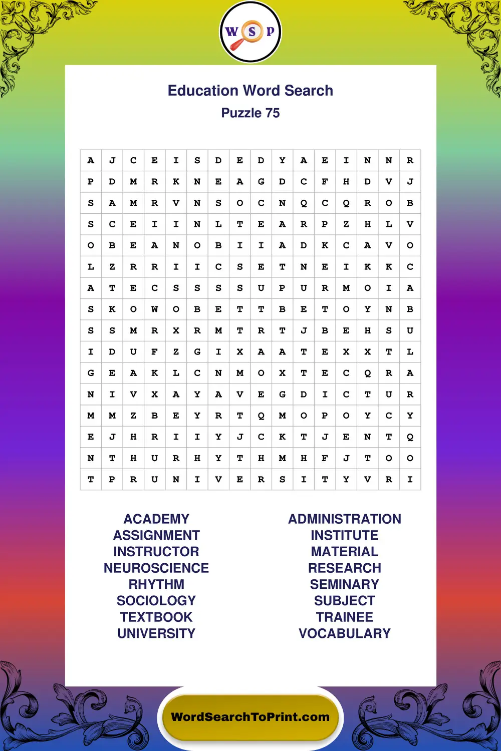 Education Word Search Puzzle 75