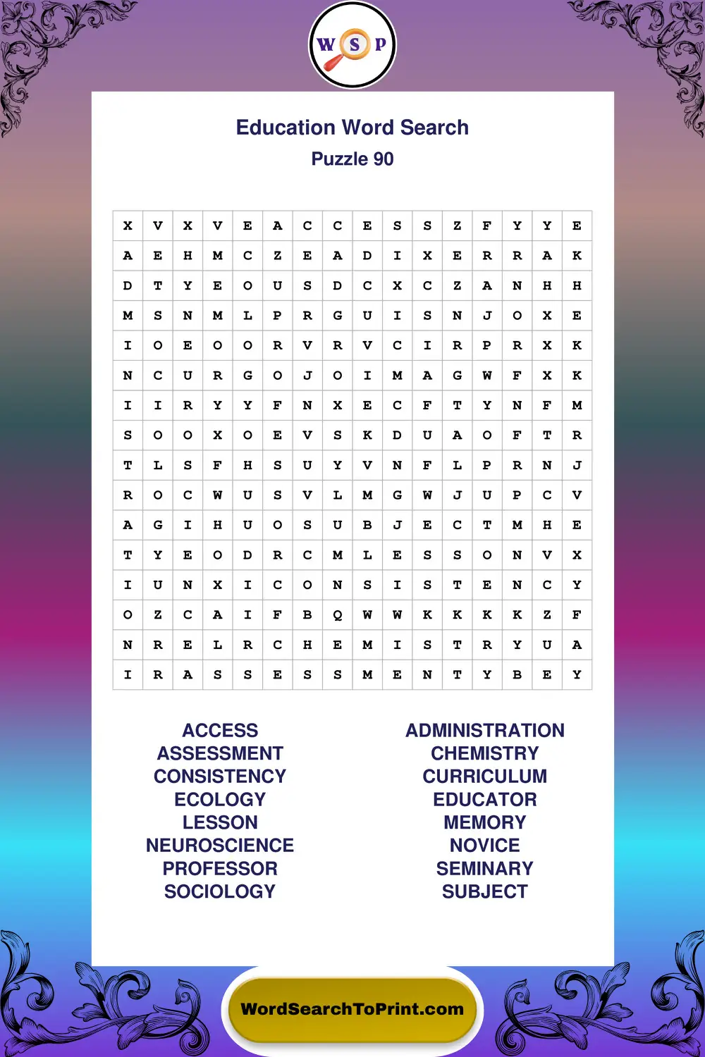 Education Word Search Puzzle 90