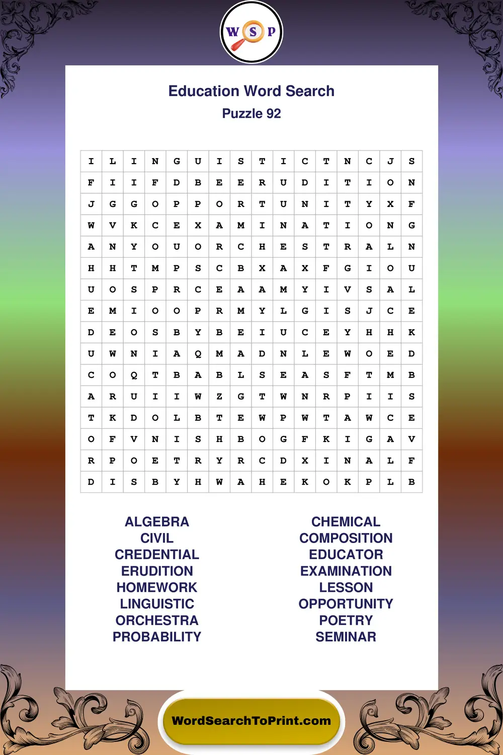 Education Word Search Puzzle 92