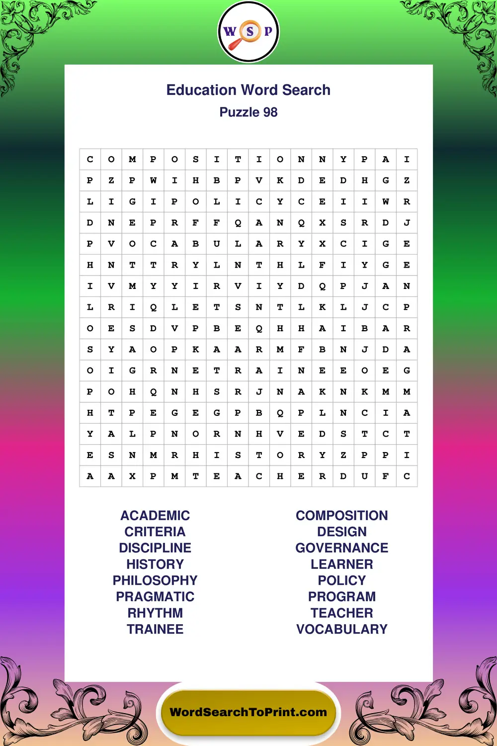 Education Word Search Puzzle 98