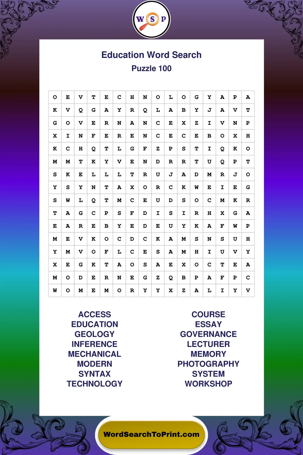 Education Word Search Puzzle 100