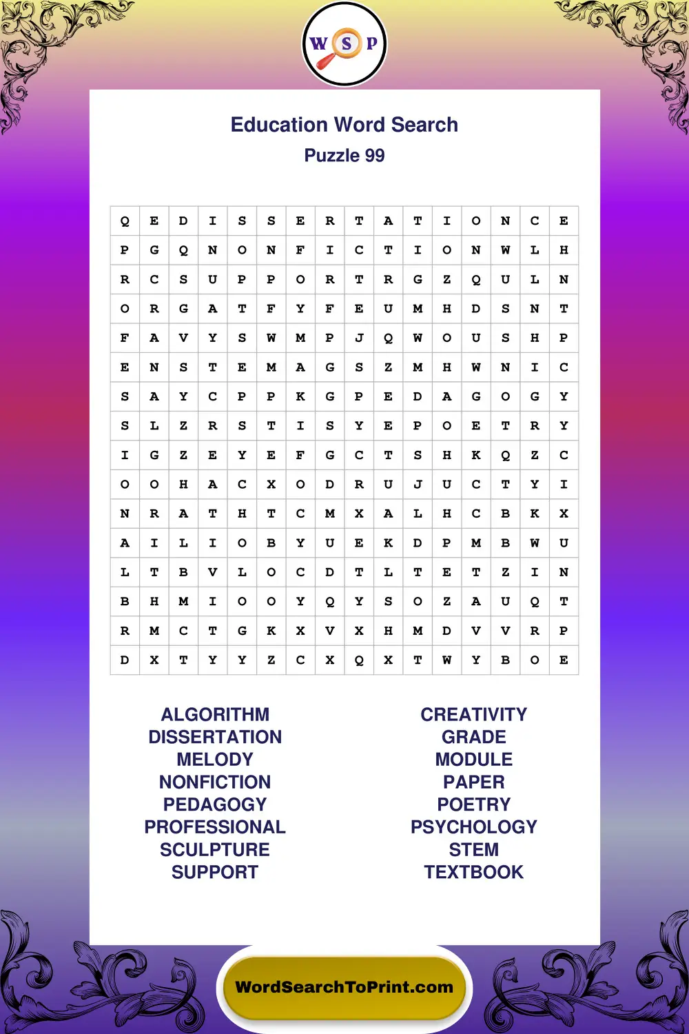 Education Word Search Puzzle 99
