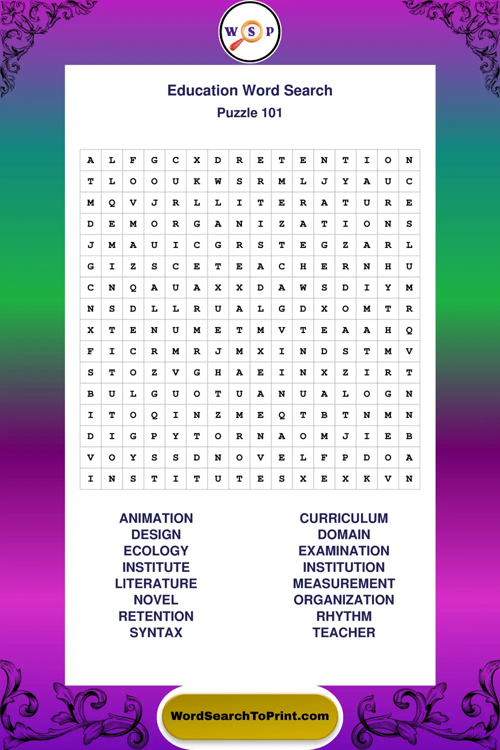 Education Word Search Puzzle 101