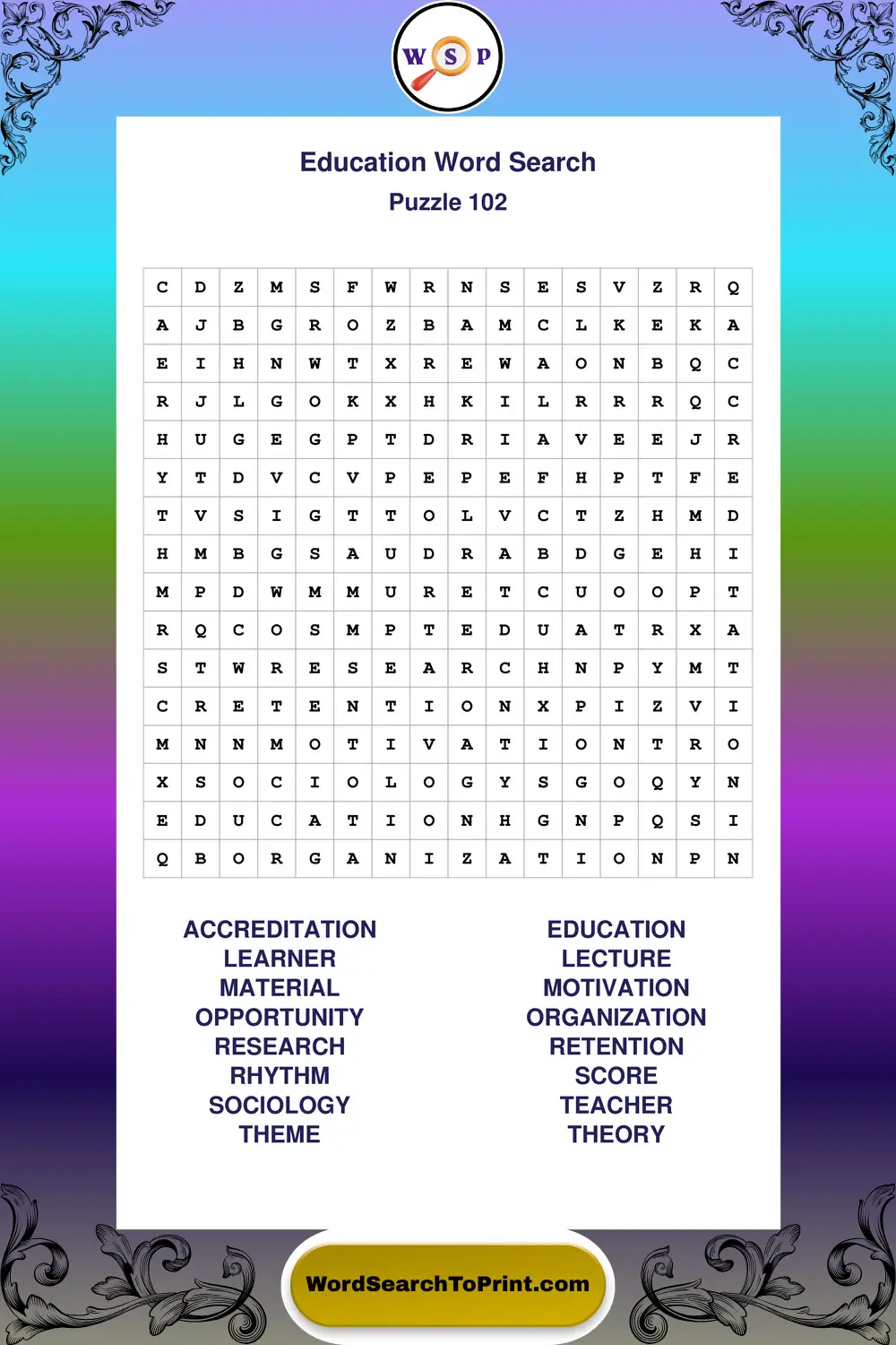 Education Word Search Puzzle 102