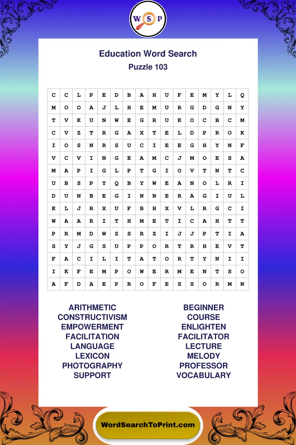 Education Word Search Puzzle 103