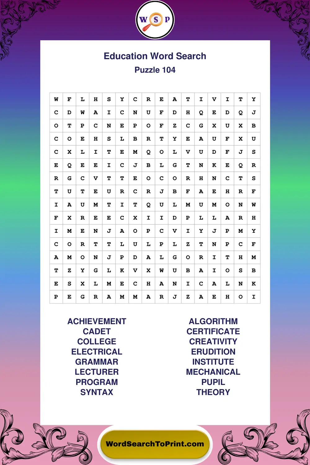 Education Word Search Puzzle 104