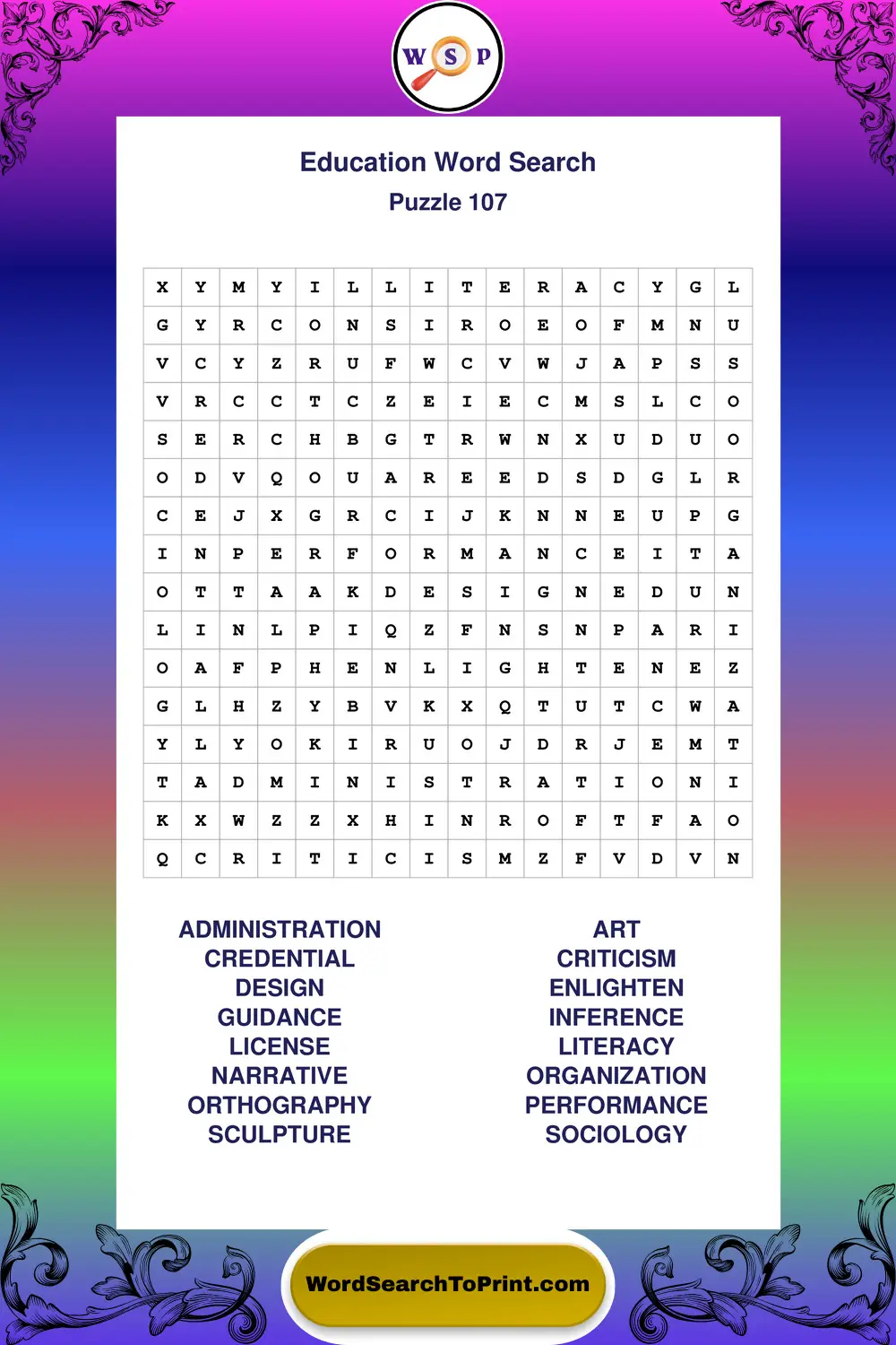 Education Word Search Puzzle 107