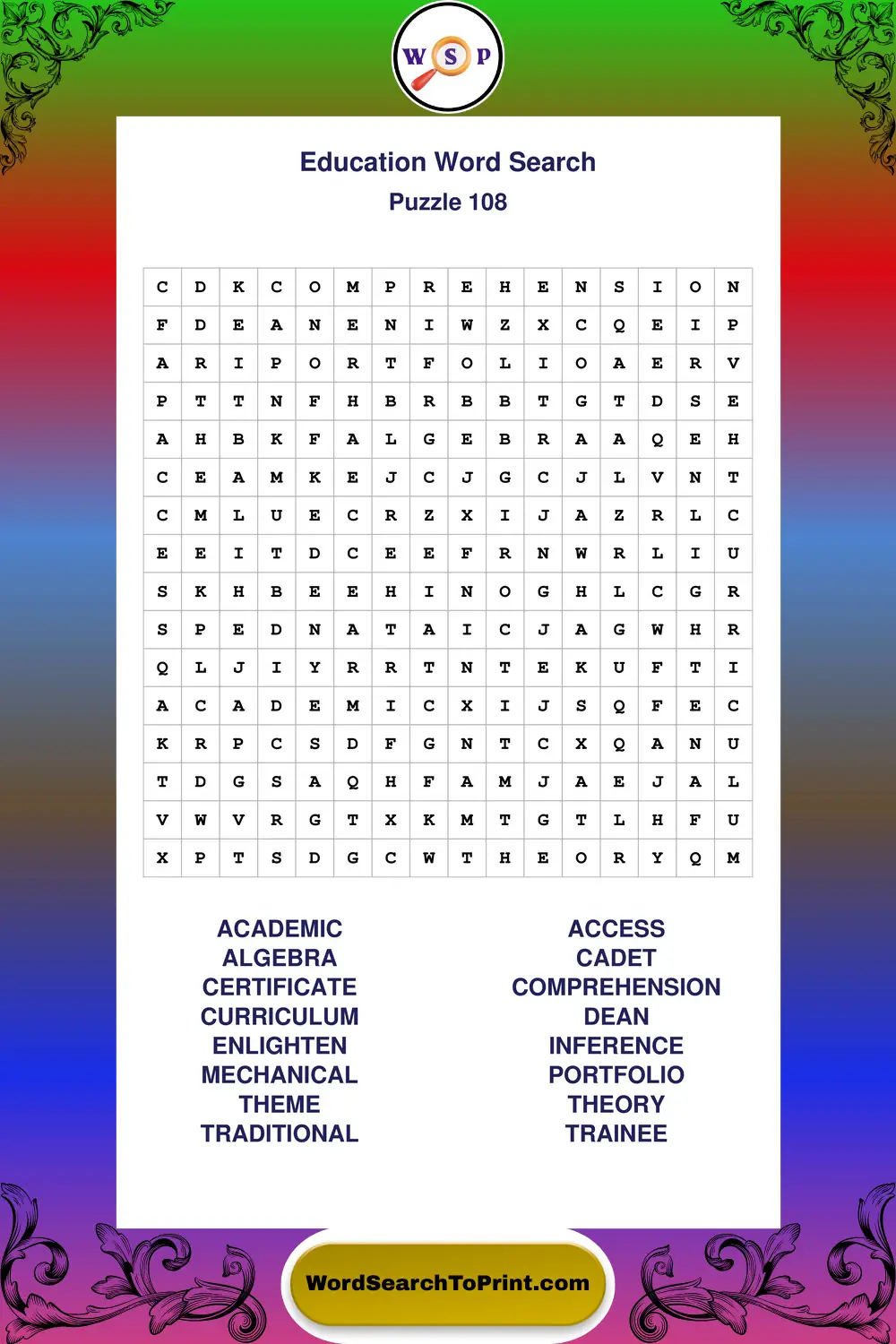 Education Word Search Puzzle 108