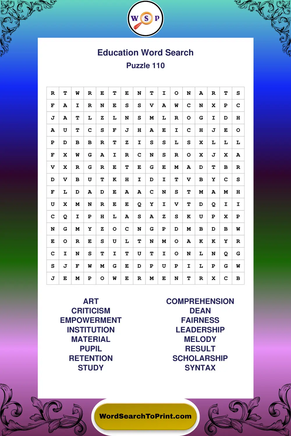 Education Word Search Puzzle 110