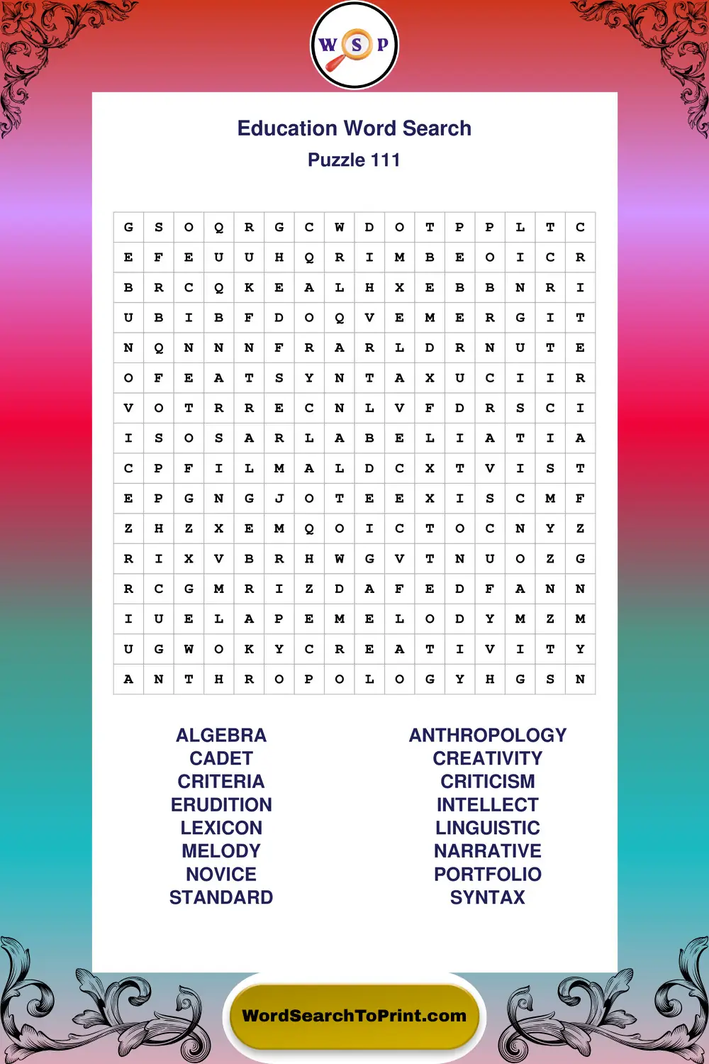 Education Word Search Puzzle 111
