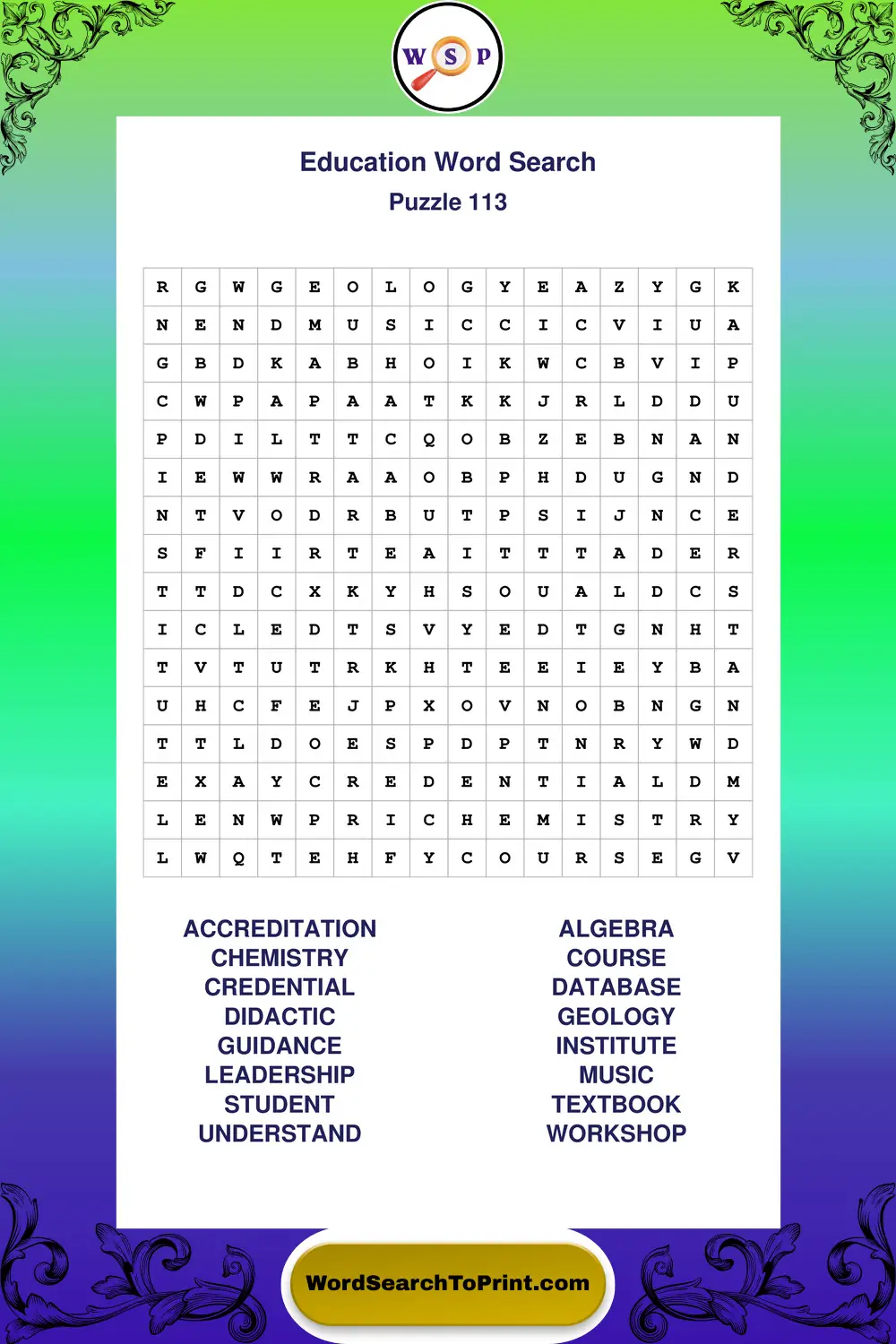 Education Word Search Puzzle 113