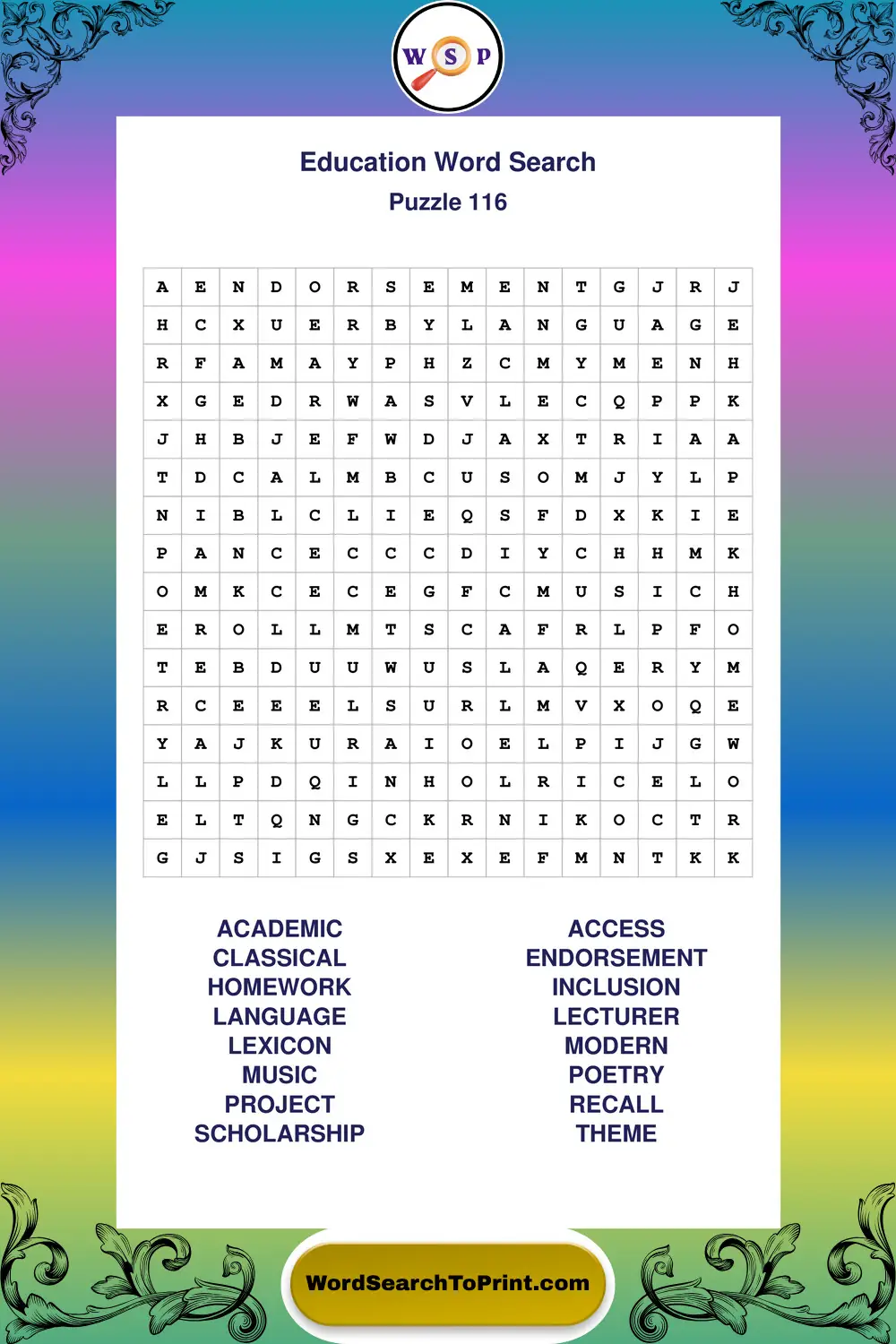 Education Word Search Puzzle 116