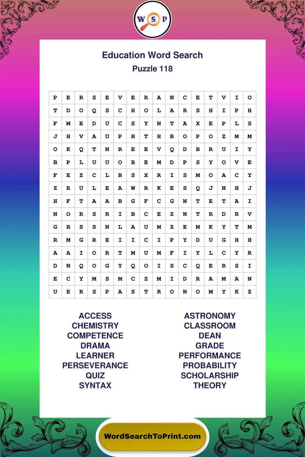 Education Word Search Puzzle 118