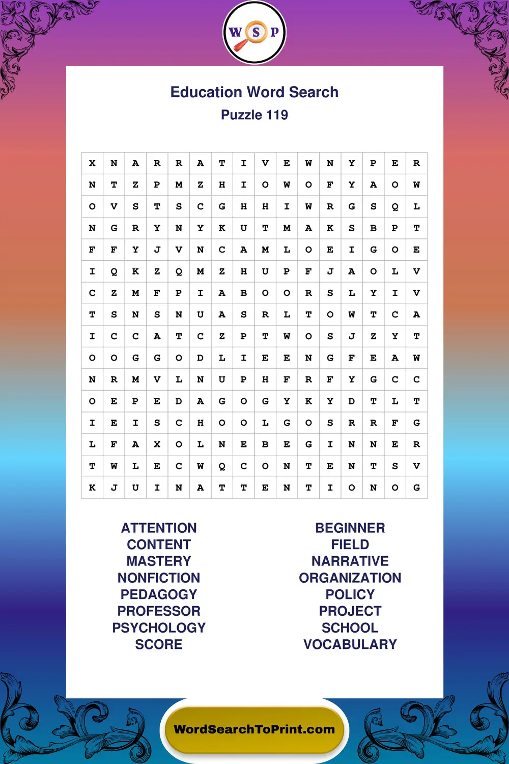 Education Word Search Puzzle 119