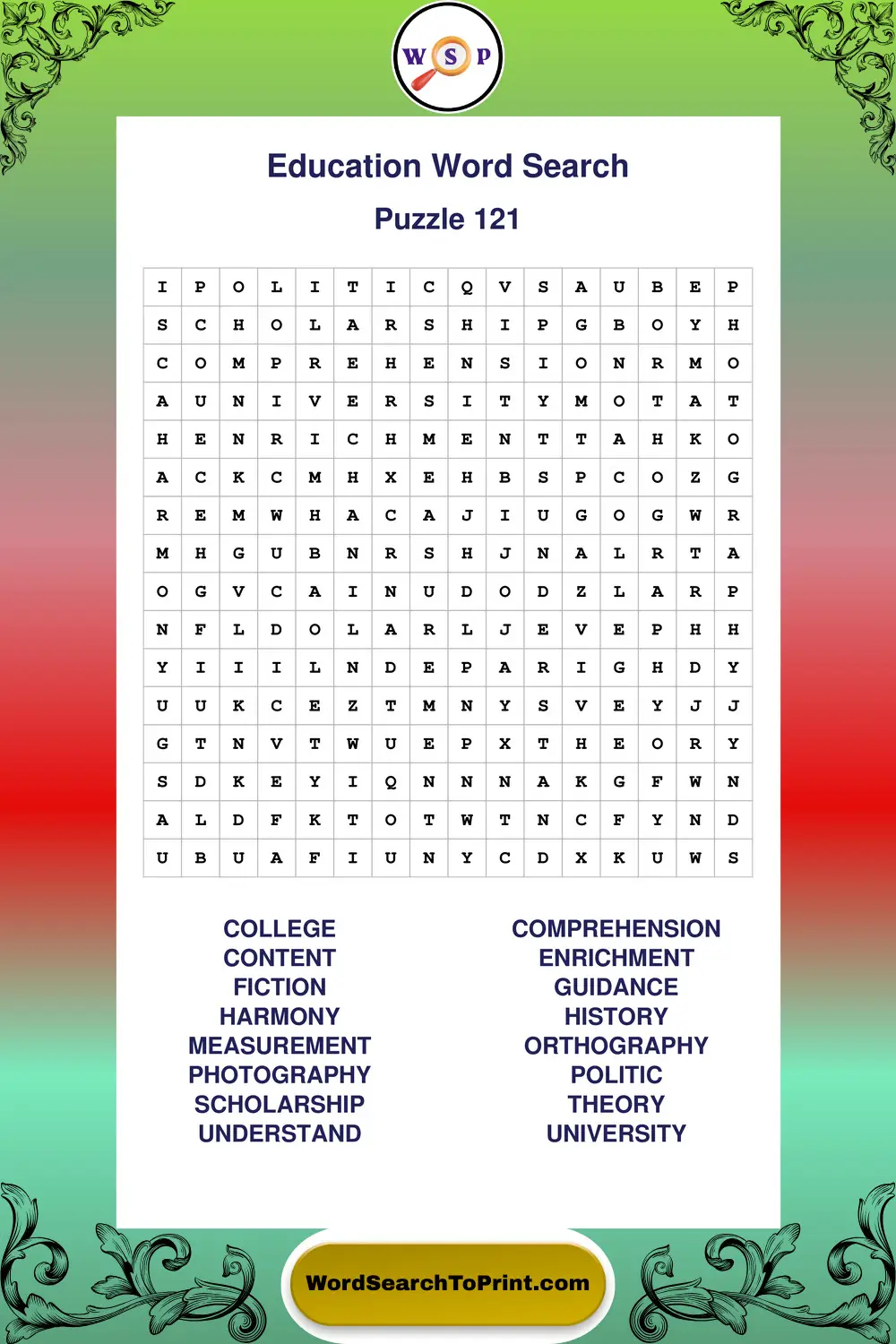 Education Word Search Puzzle 121