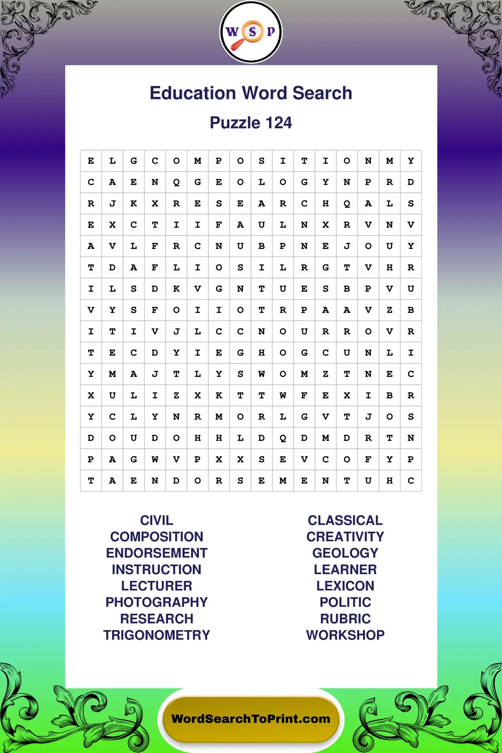 Education Word Search Puzzle 124