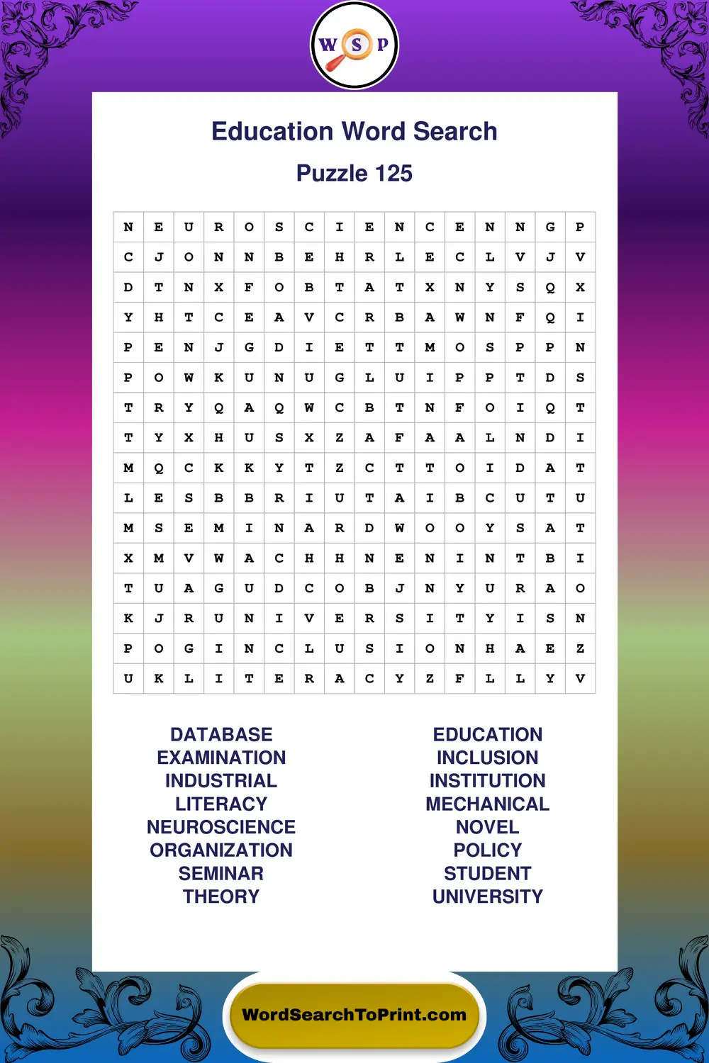 Education Word Search Puzzle 125