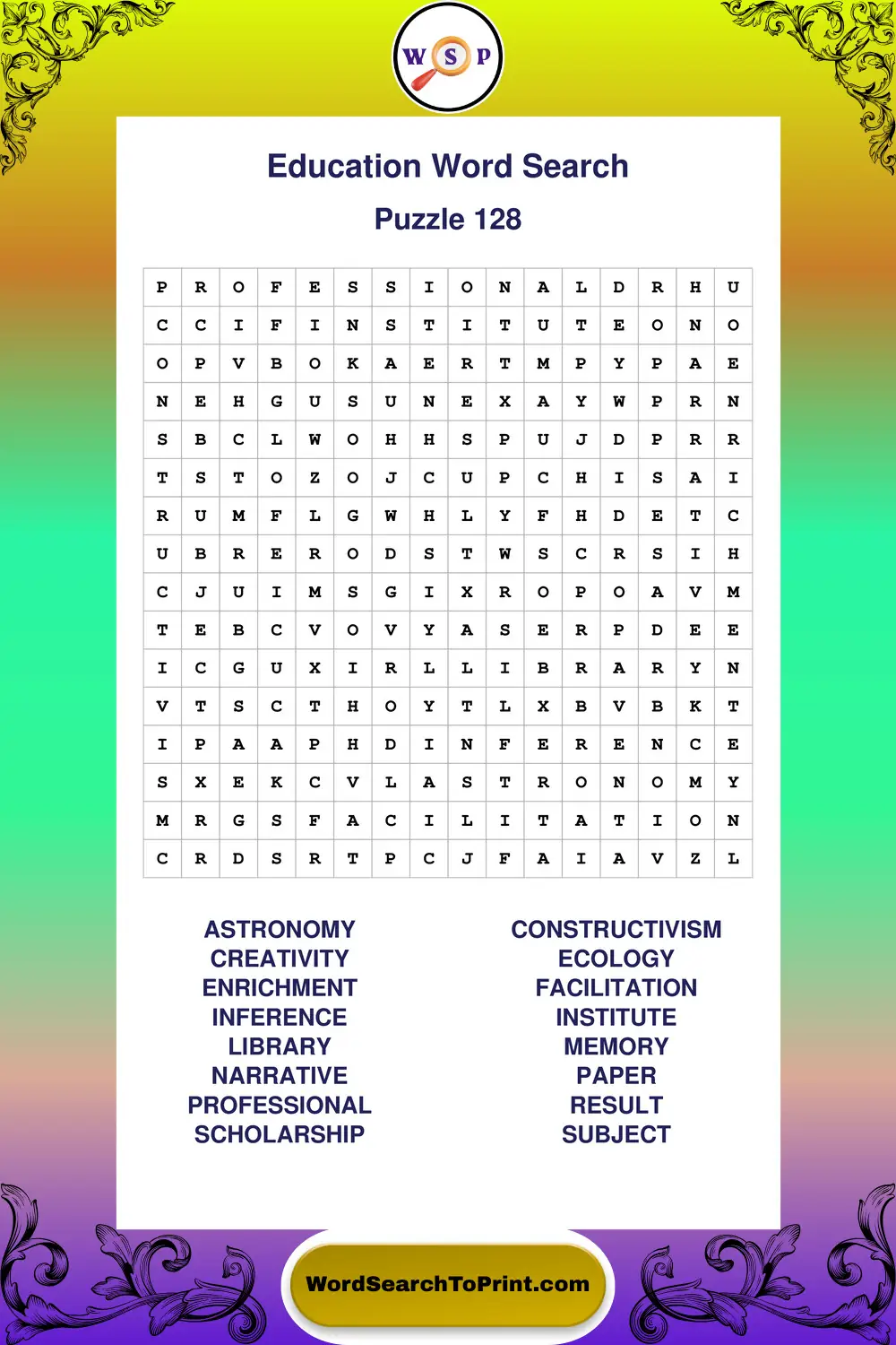 Education Word Search Puzzle 128