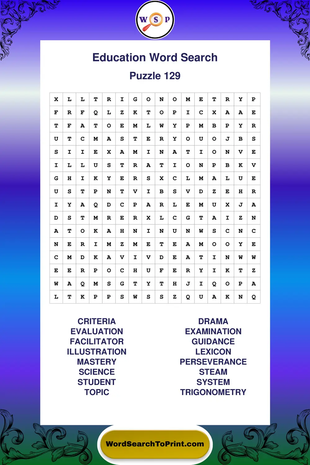 Education Word Search Puzzle 129
