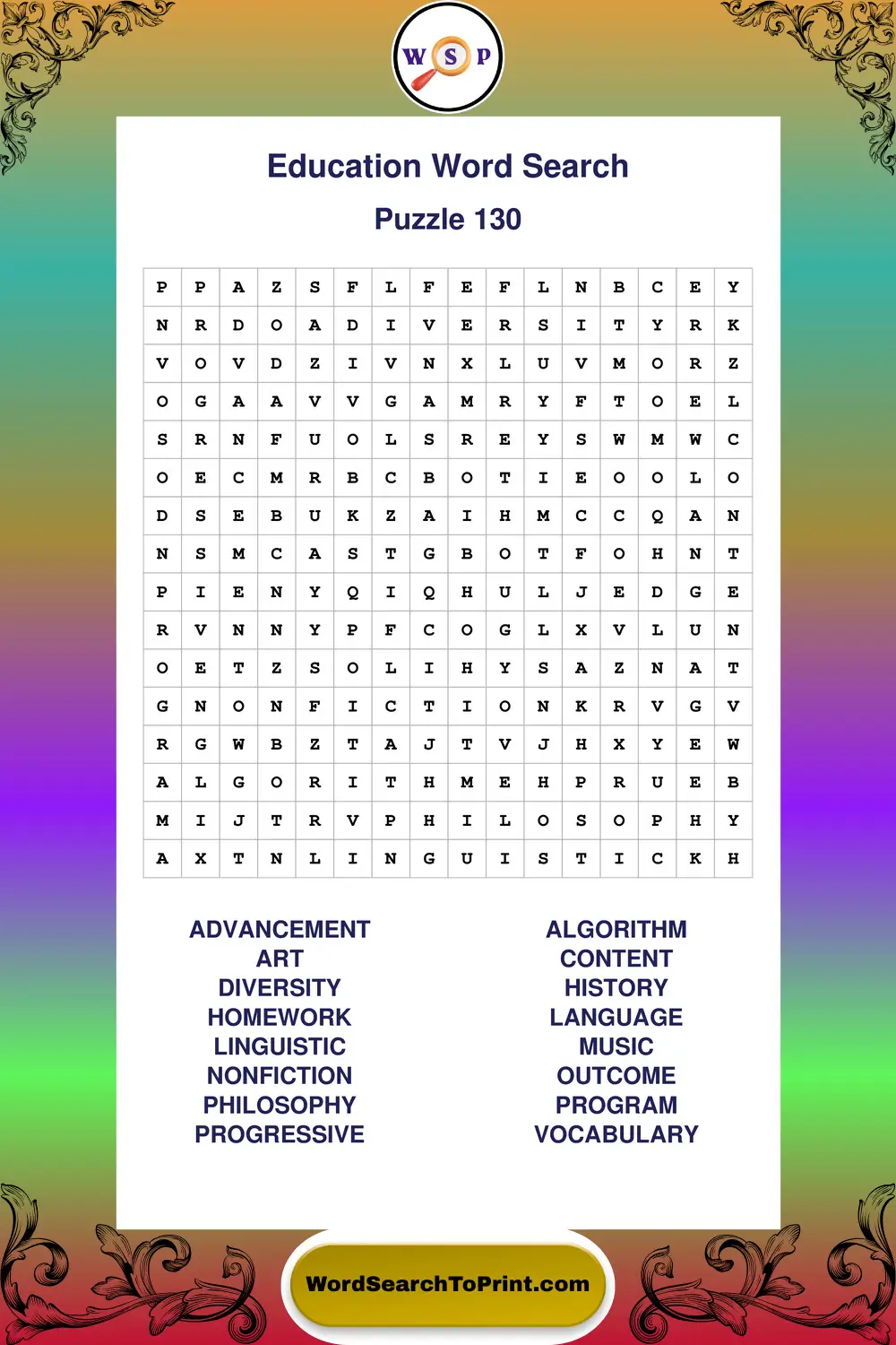 Education Word Search Puzzle 130