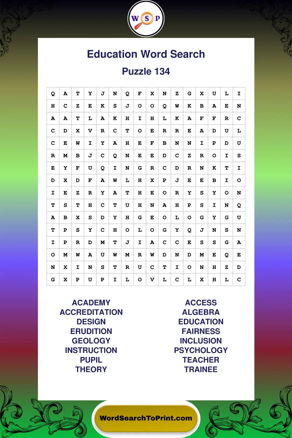 Education Word Search Puzzle 134