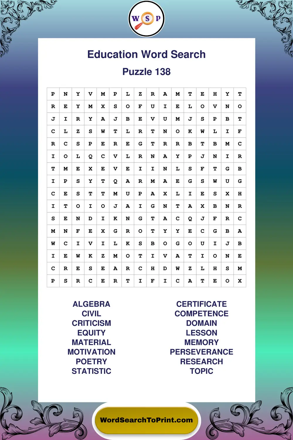 Education Word Search Puzzle 138