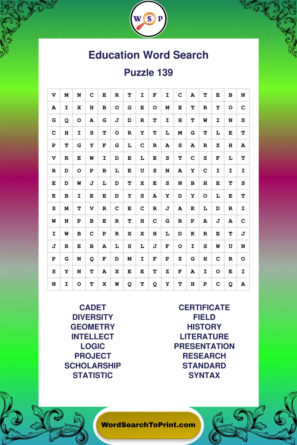 Education Word Search Puzzle 139