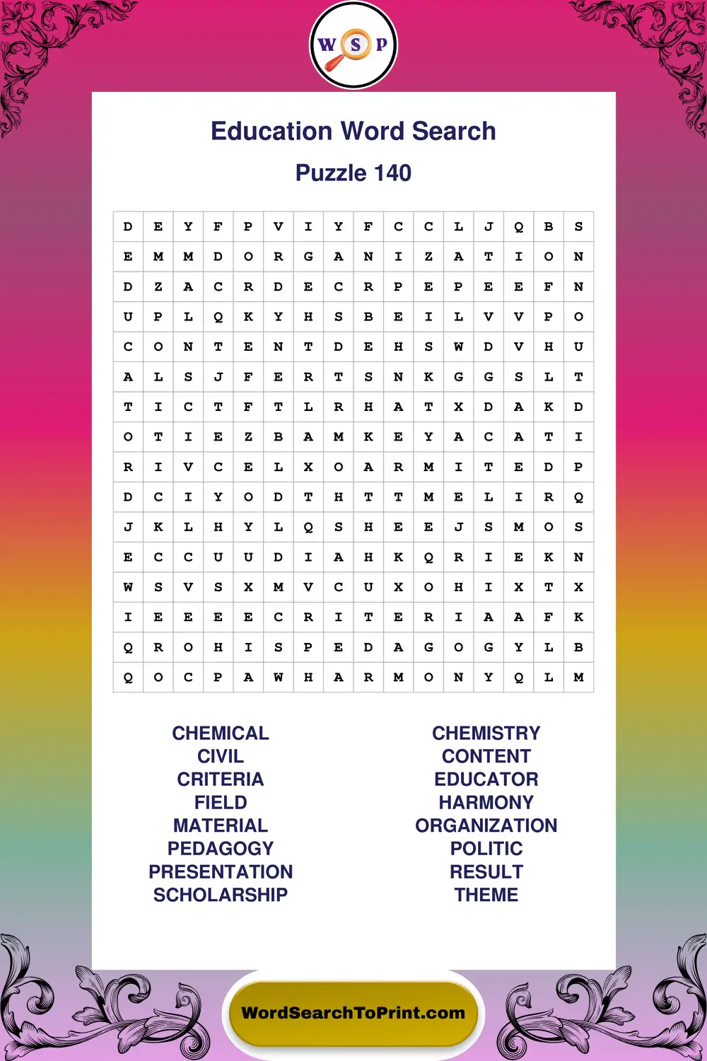 Education Word Search Puzzle 140