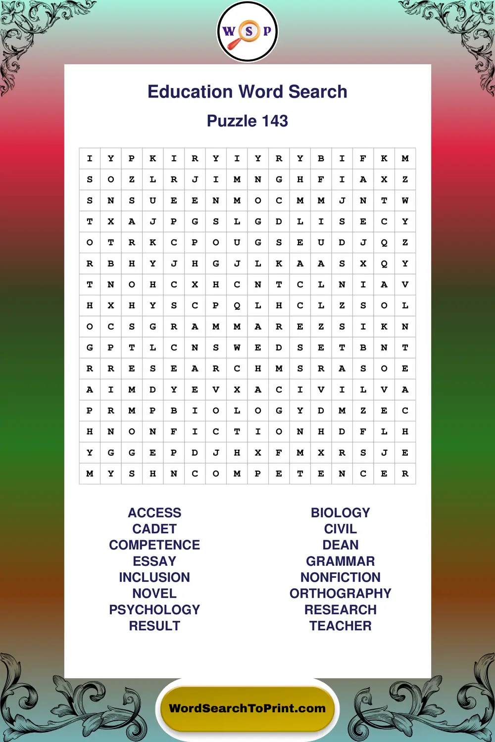 Education Word Search Puzzle 143