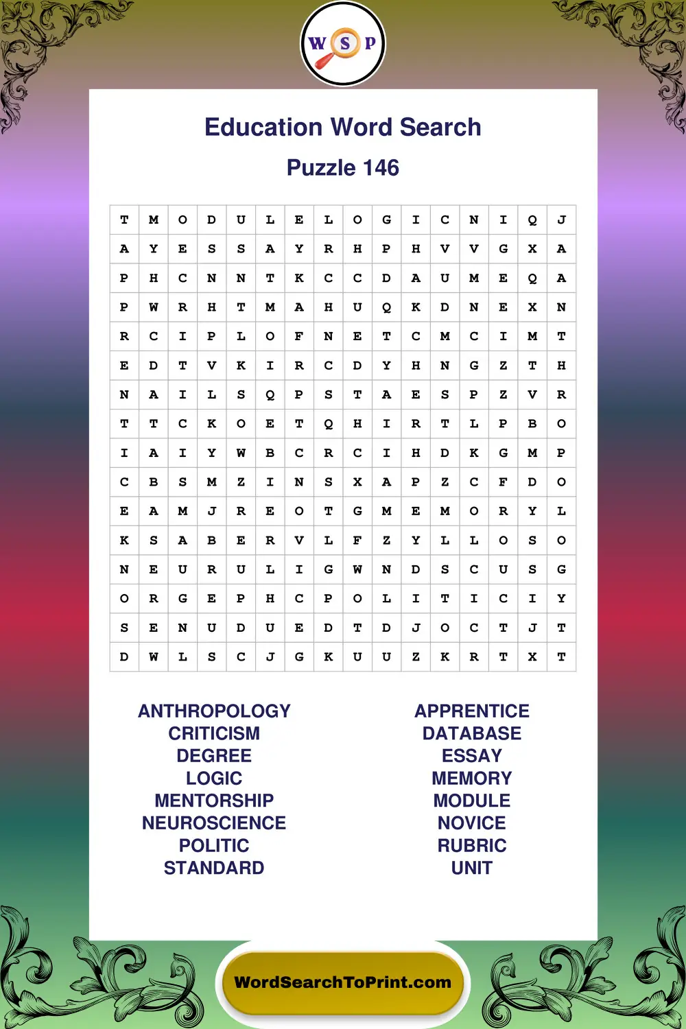 Education Word Search Puzzle 146