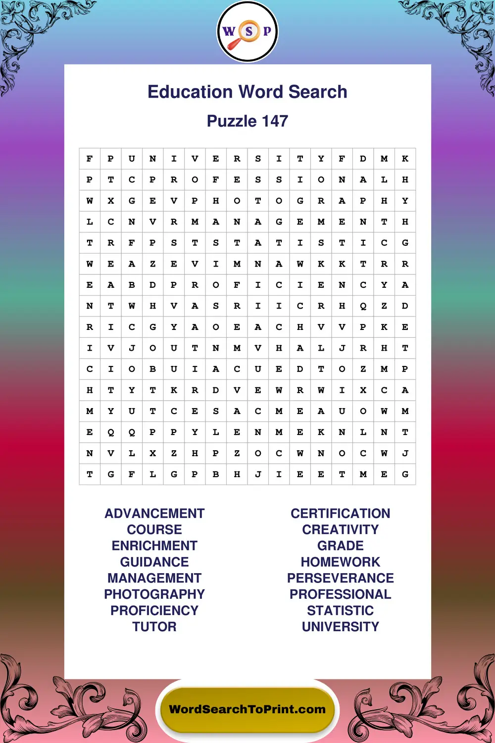 Education Word Search Puzzle 147