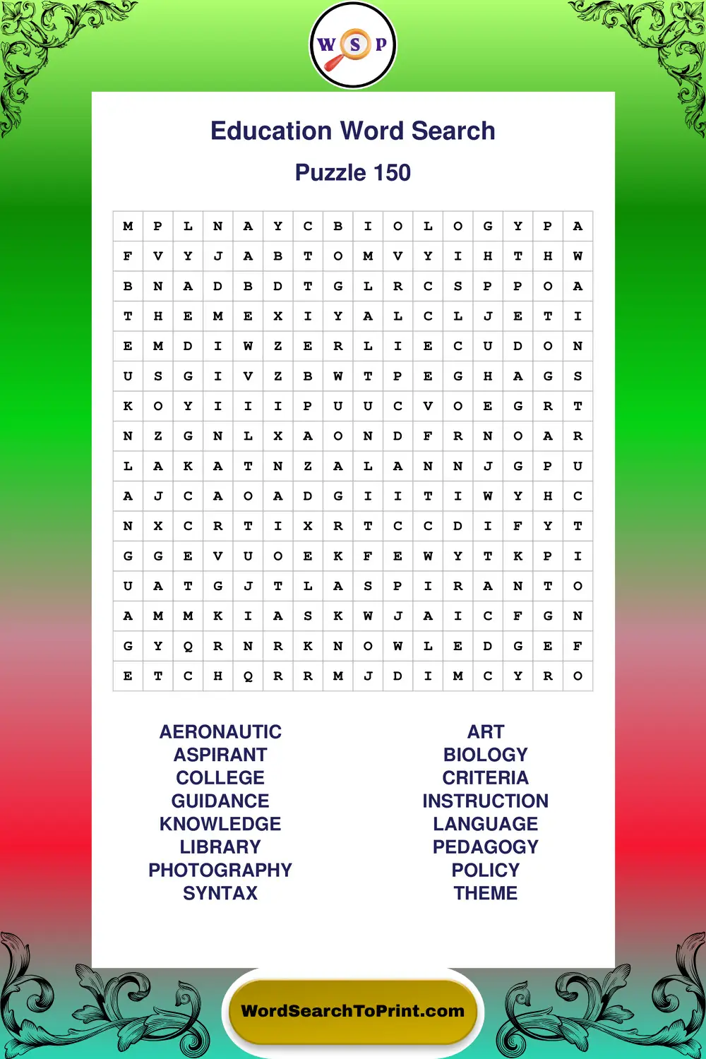 Education Word Search Puzzle 150