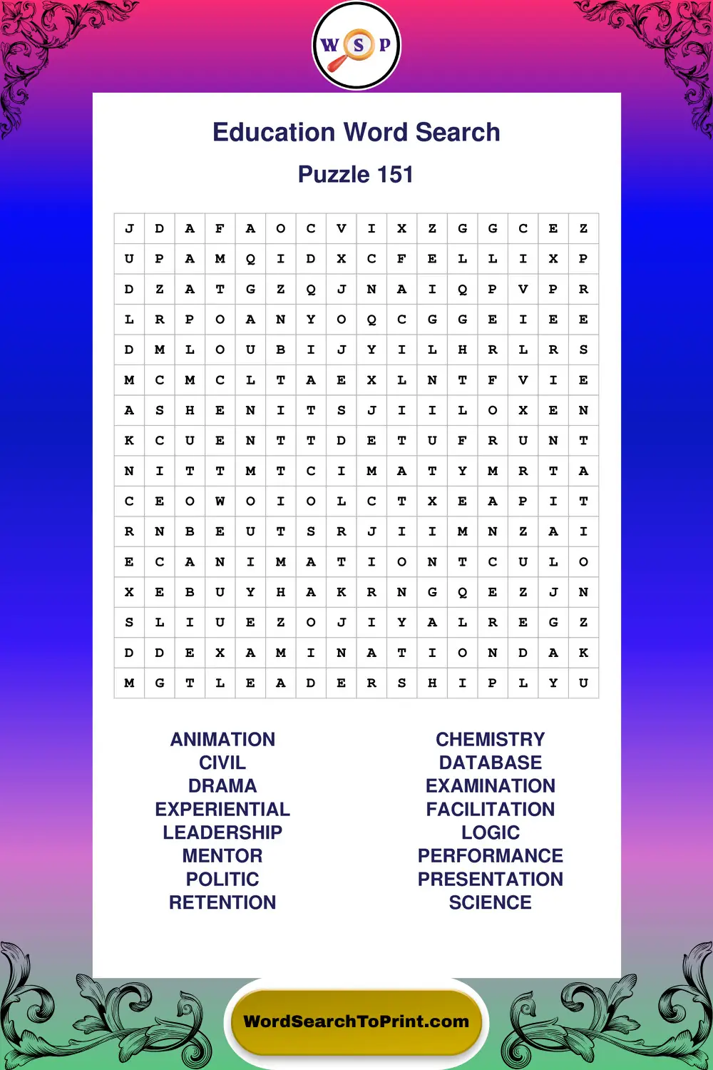 Education Word Search Puzzle 151