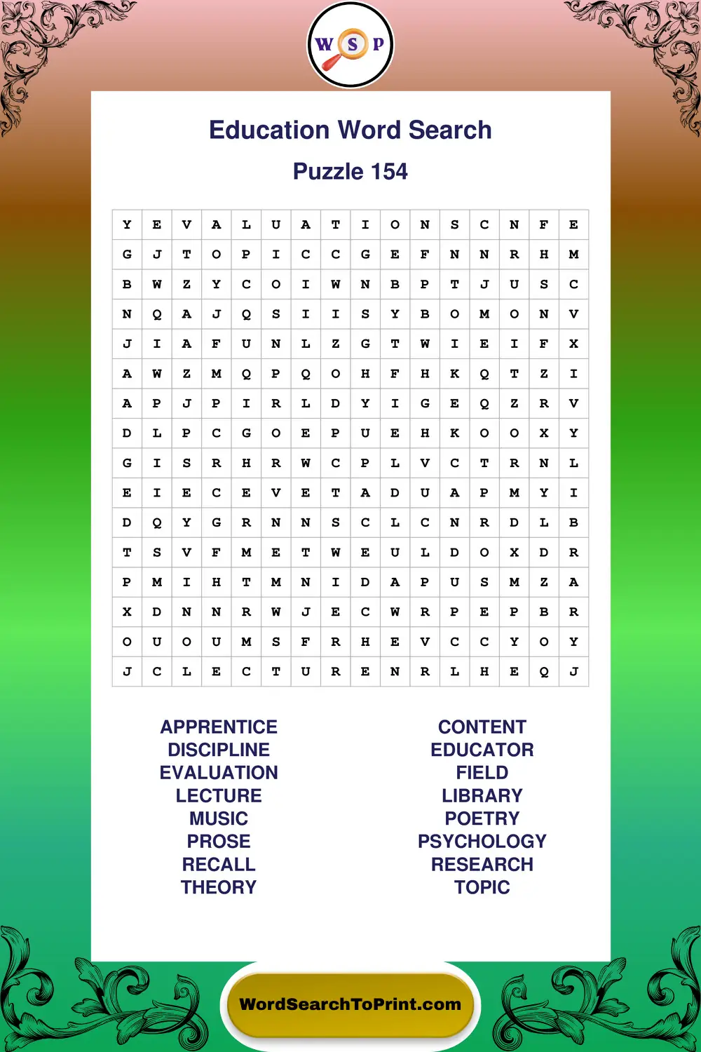 Education Word Search Puzzle 154