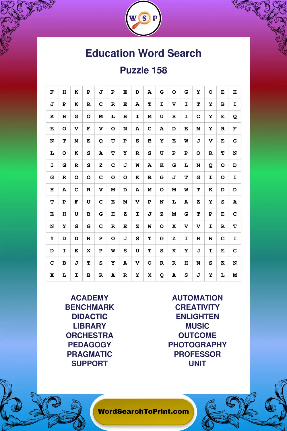 Education Word Search Puzzle 158