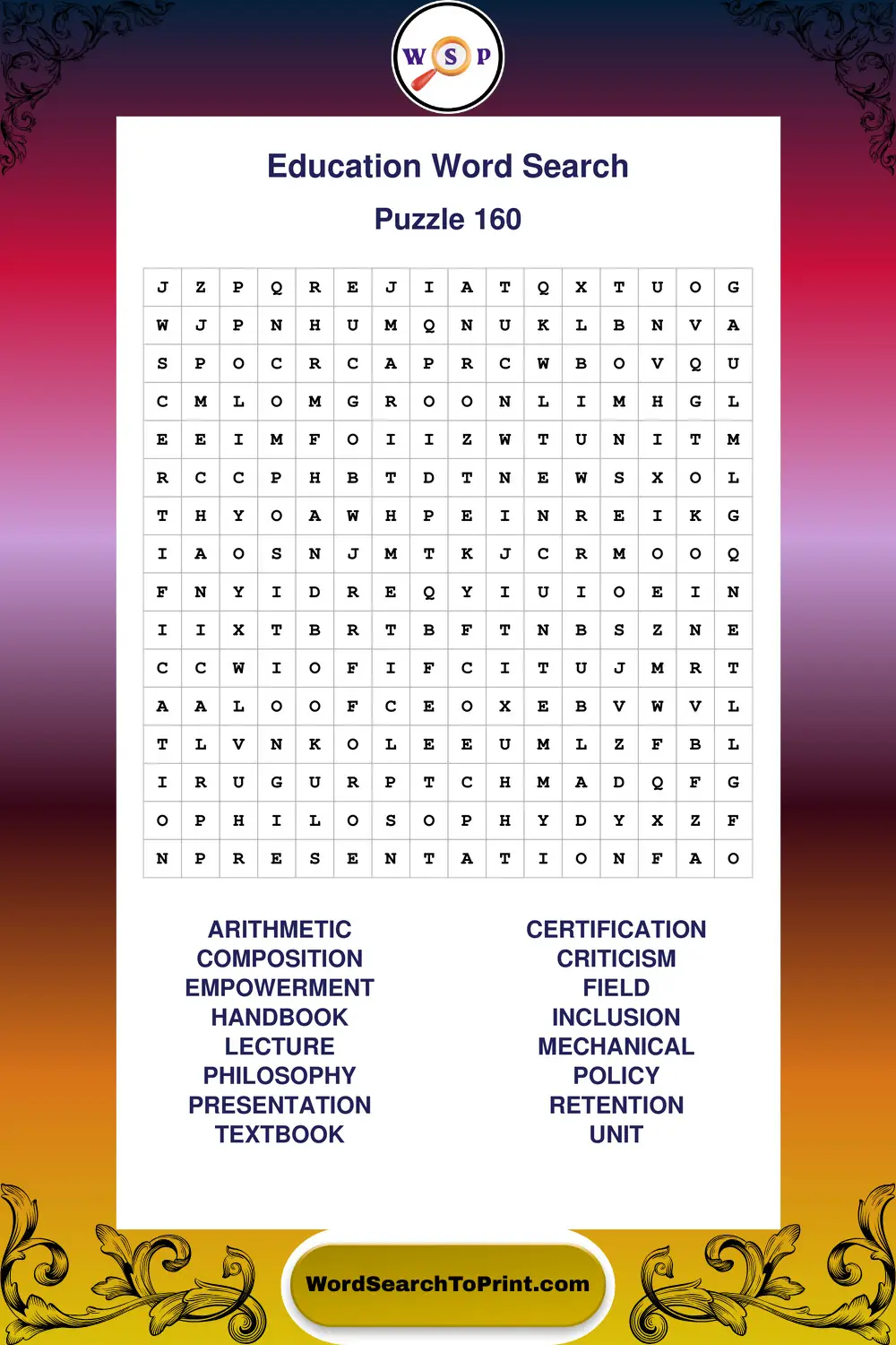 Education Word Search Puzzle 160