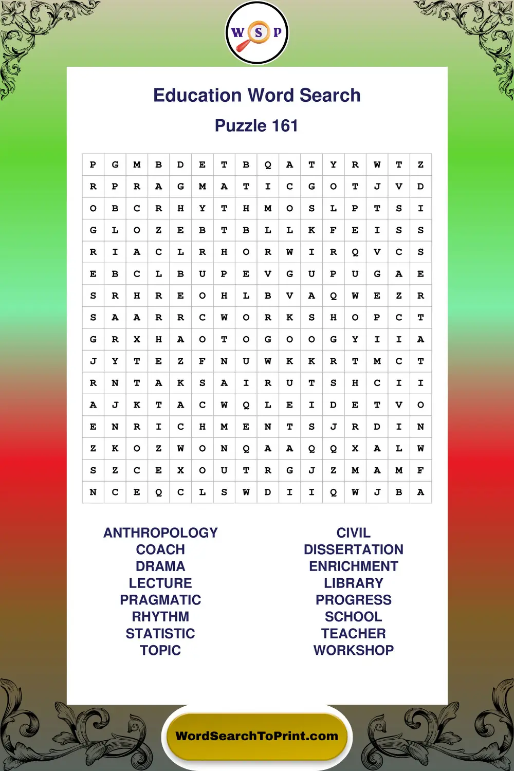 Education Word Search Puzzle 161