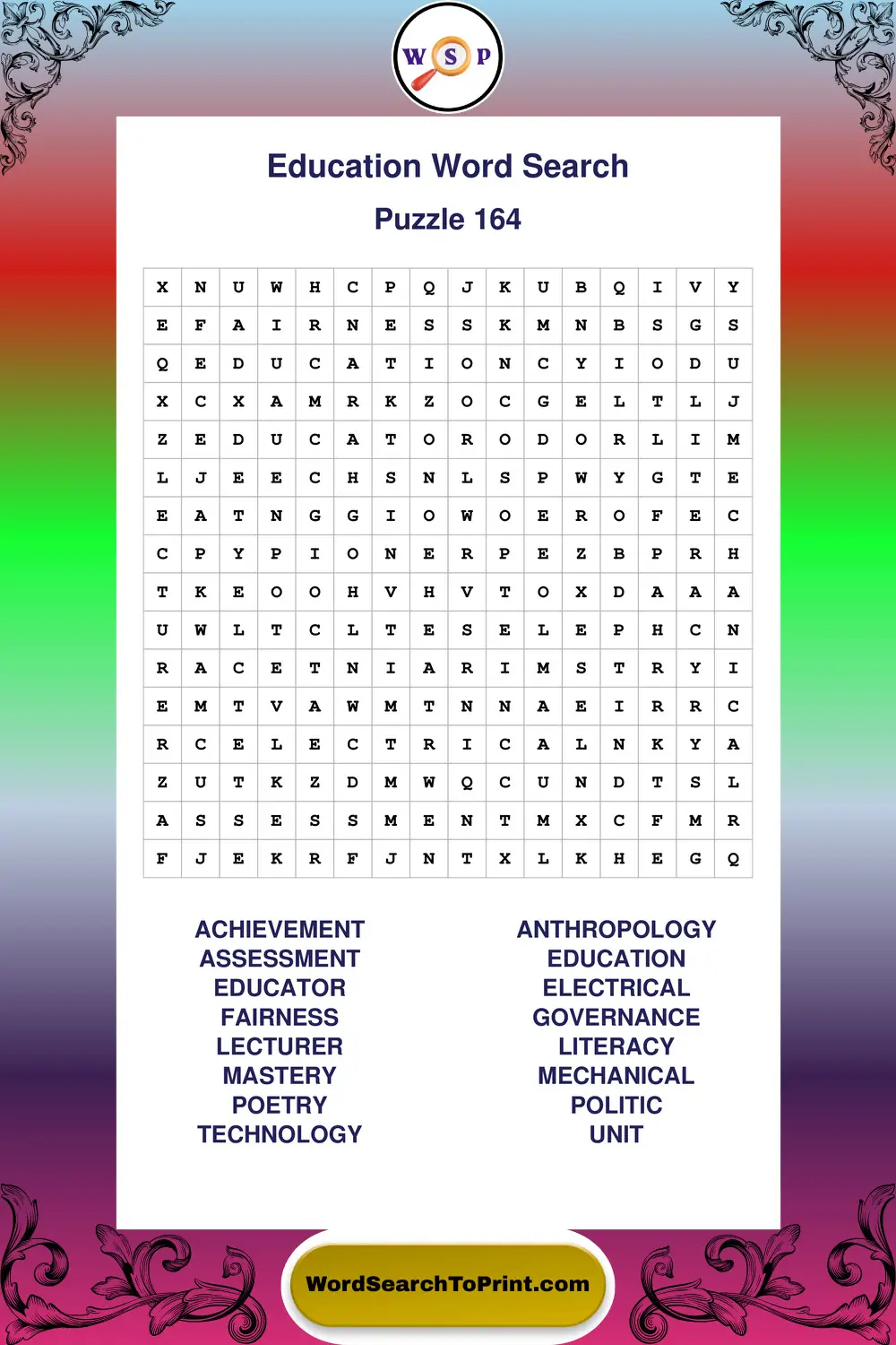 Education Word Search Puzzle 164