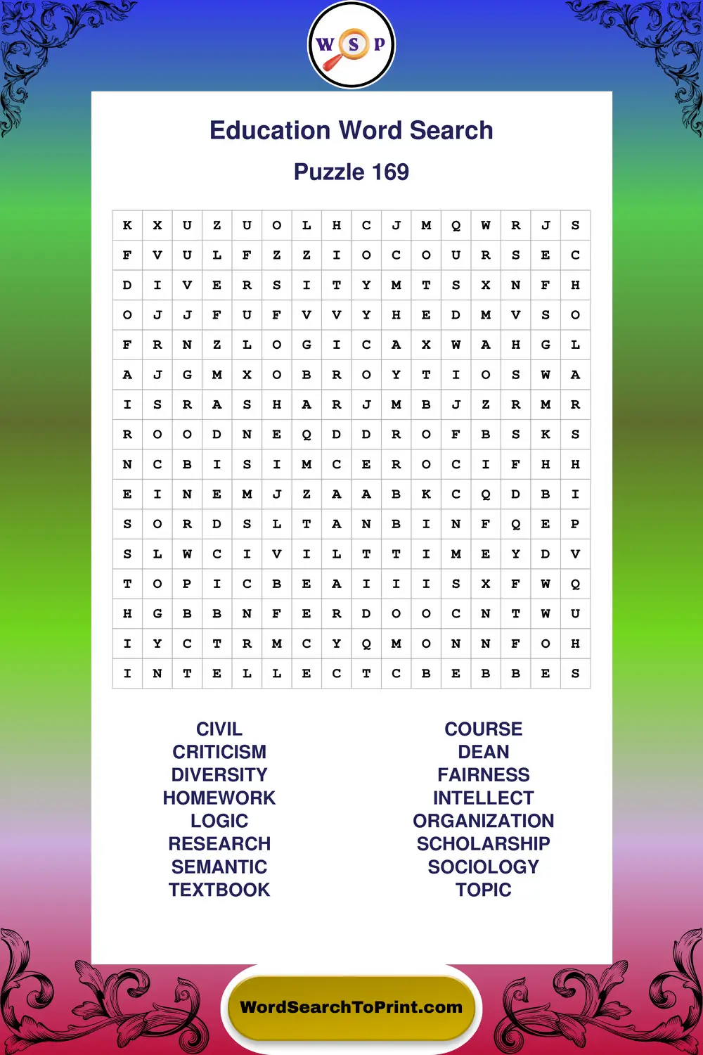 Education Word Search Puzzle 169