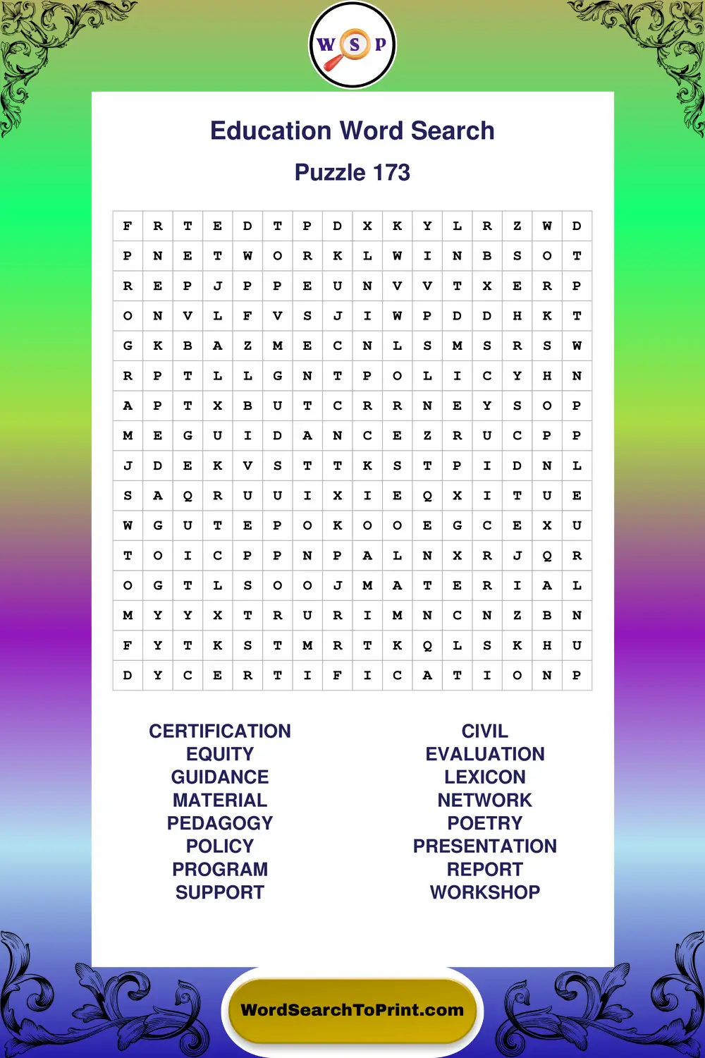 Education Word Search Puzzle 173