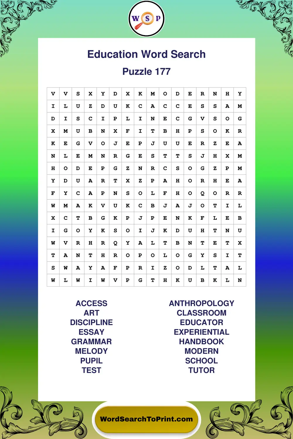 Education Word Search Puzzle 177