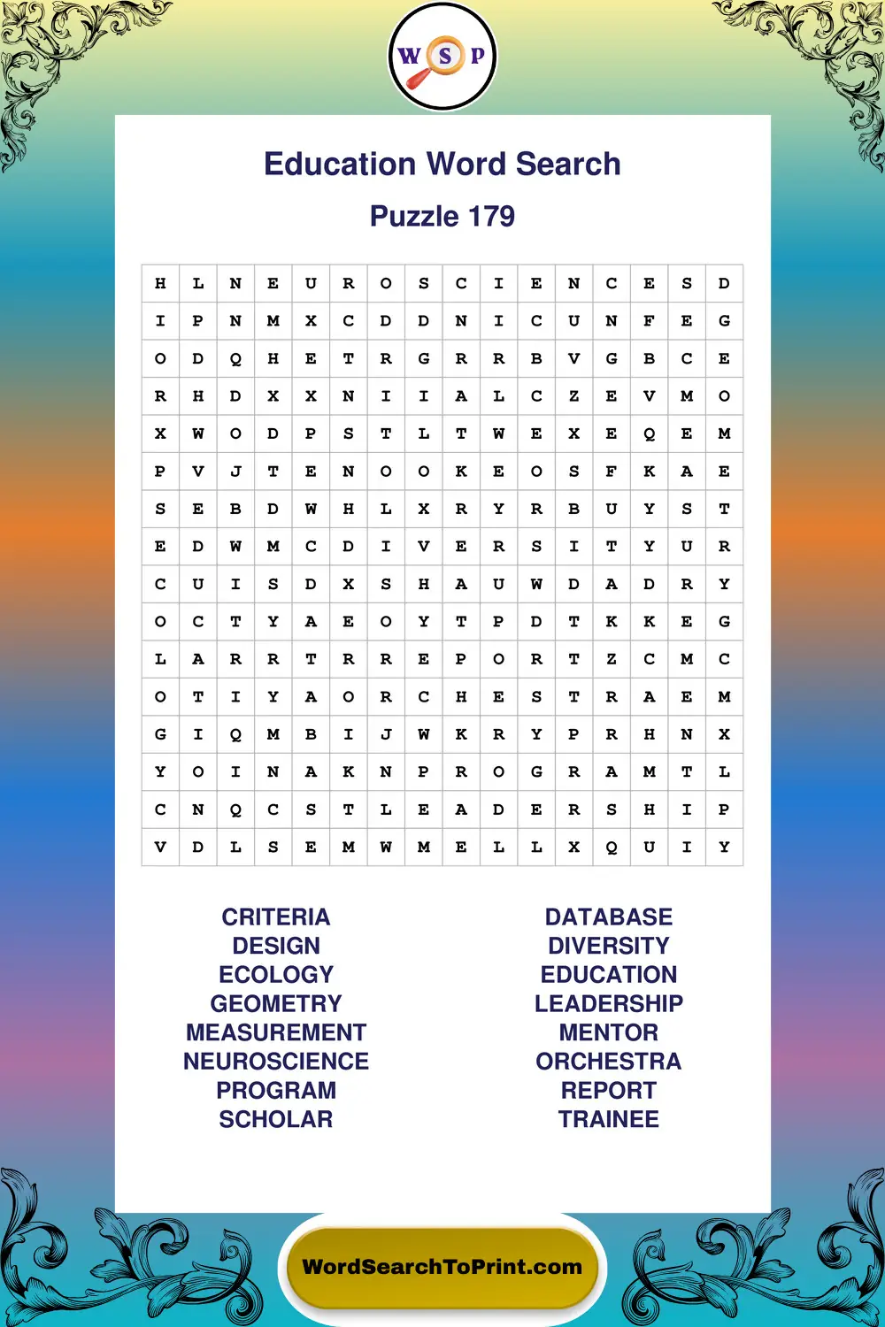 Education Word Search Puzzle 179