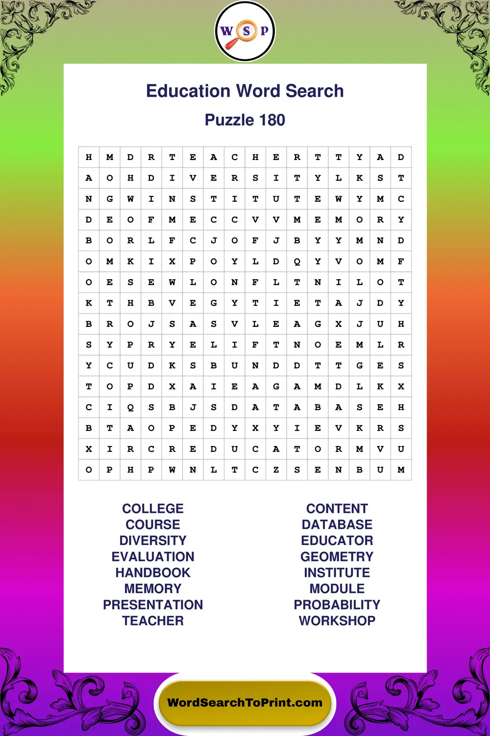 Education Word Search Puzzle 180
