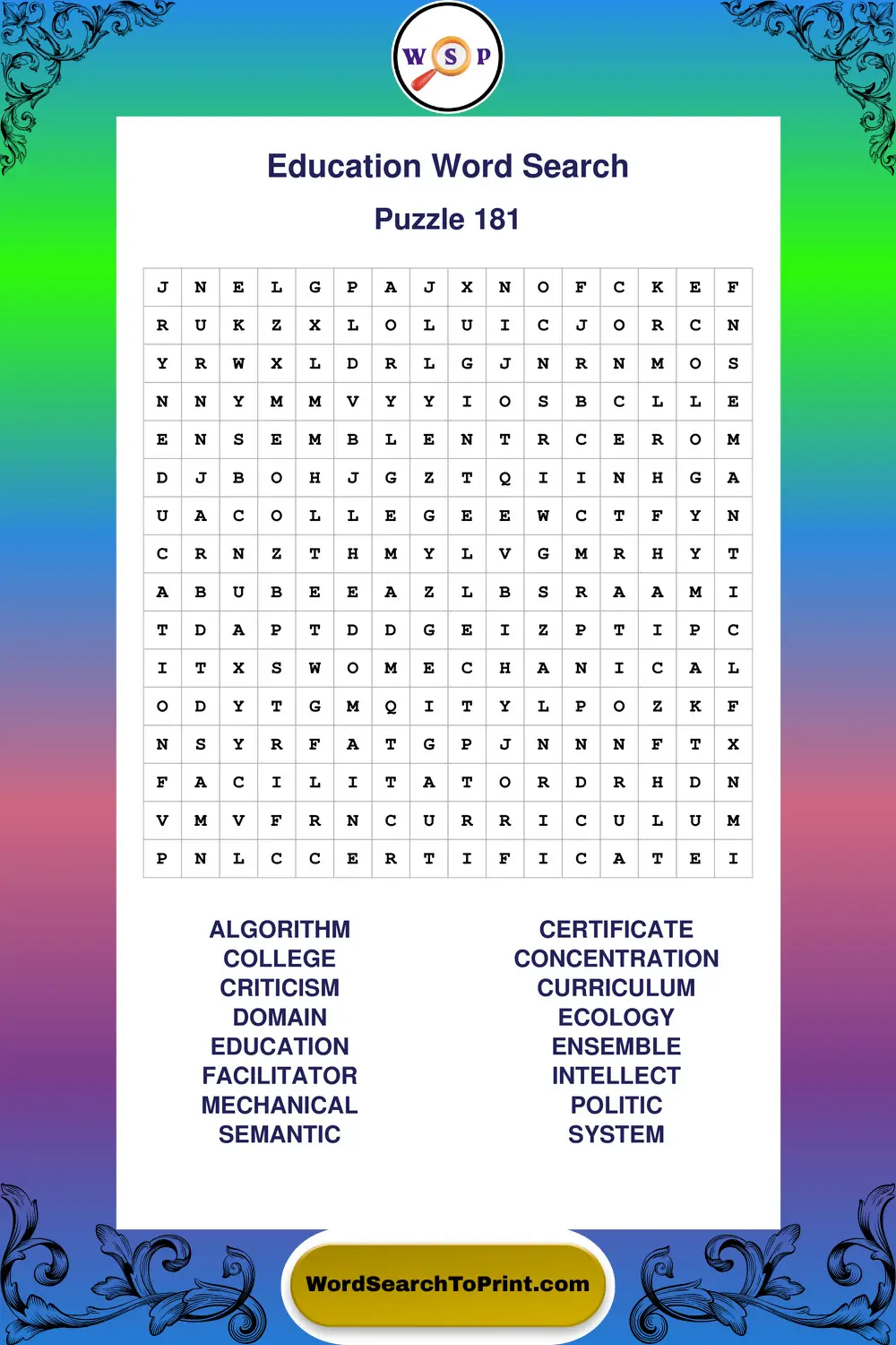 Education Word Search Puzzle 181