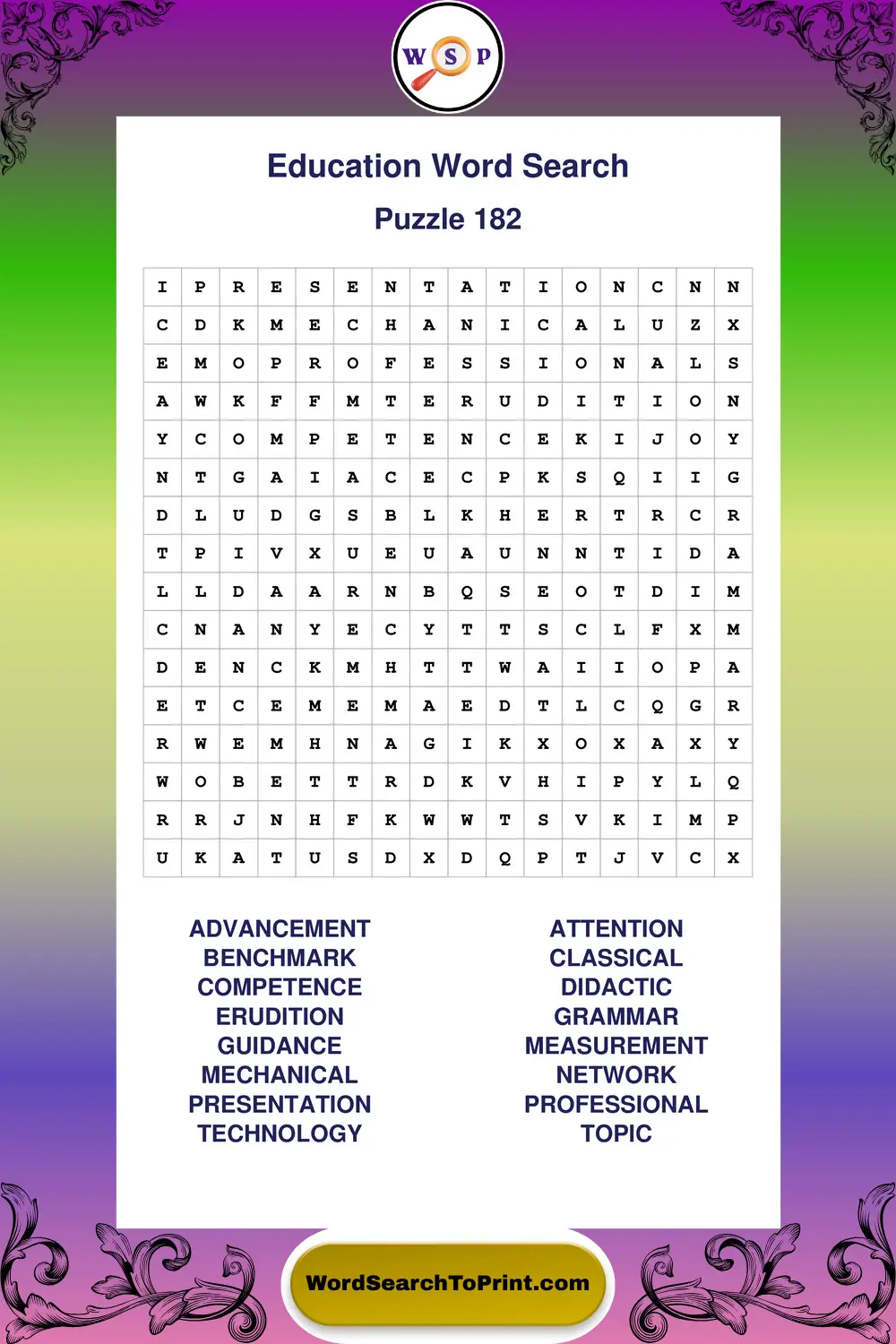 Education Word Search Puzzle 182