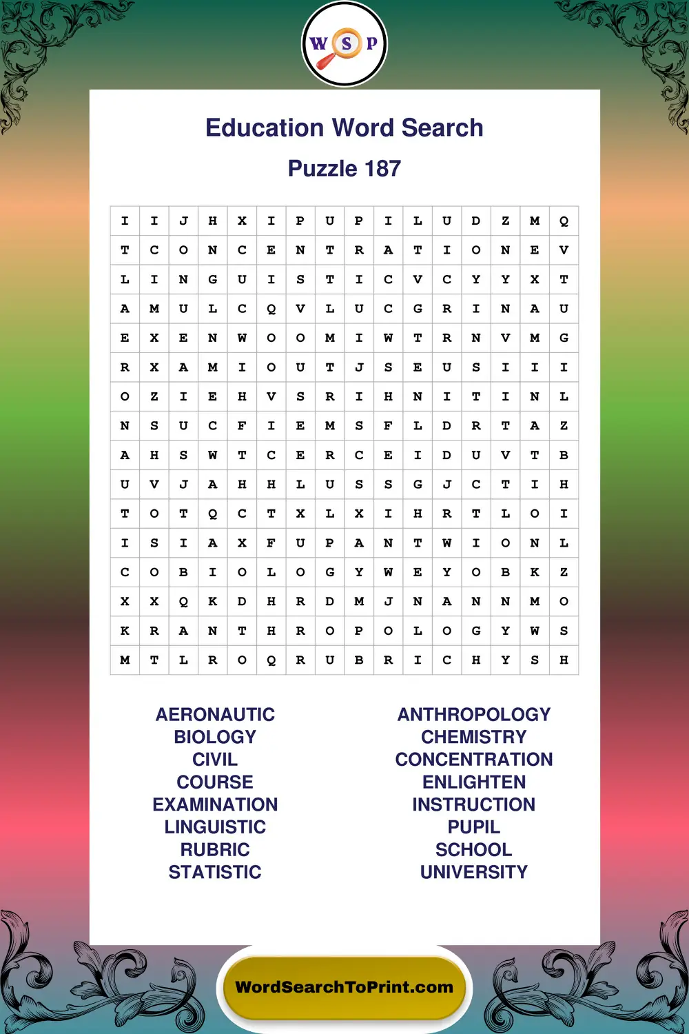 Education Word Search Puzzle 187