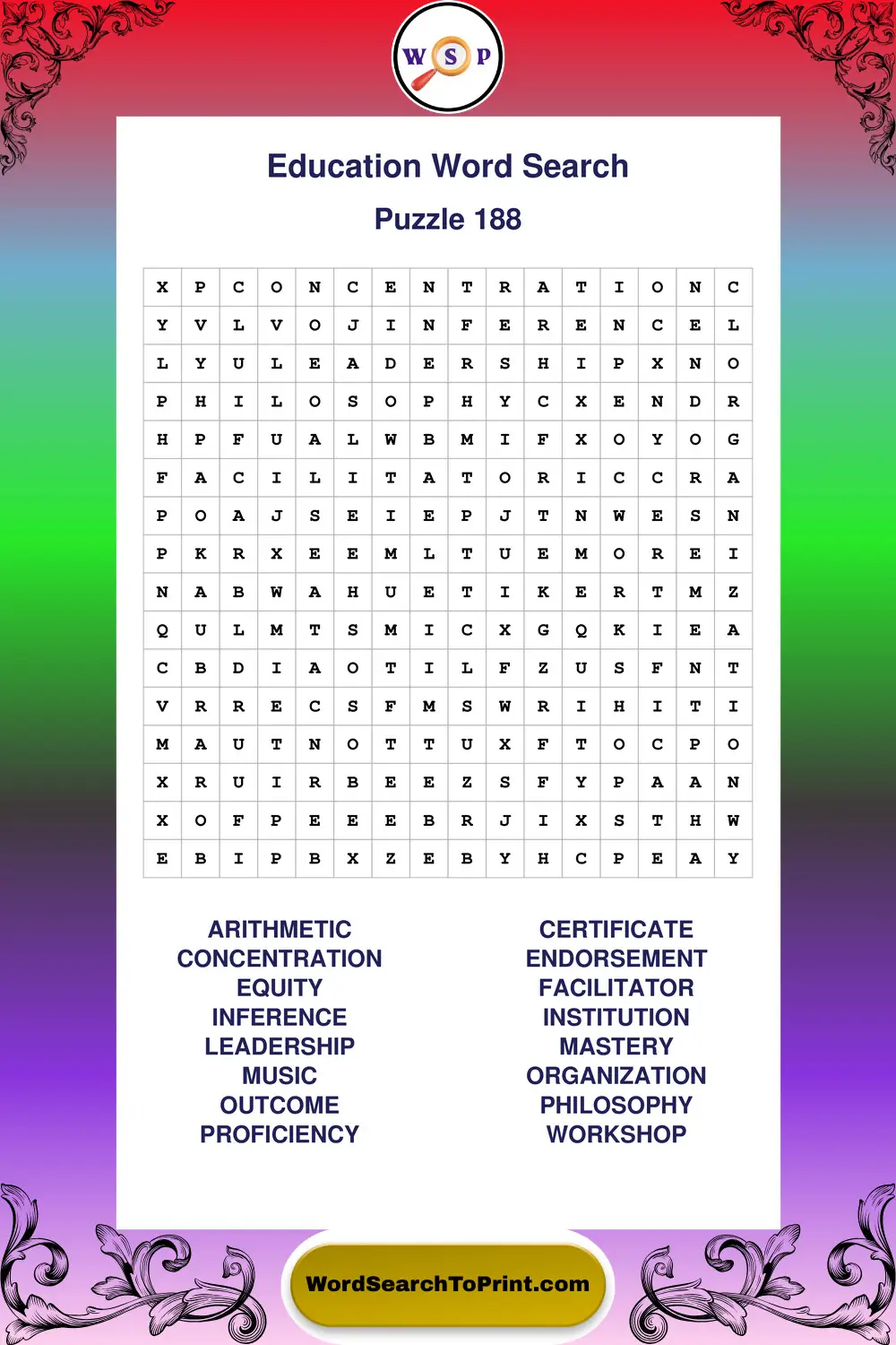 Education Word Search Puzzle 188