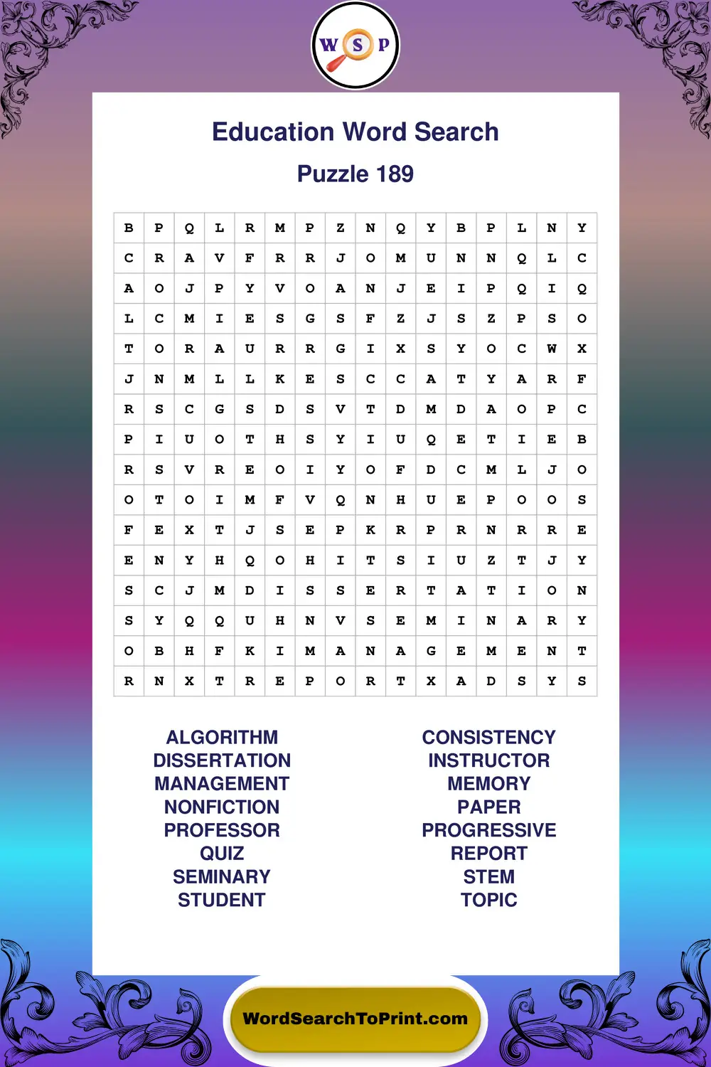Education Word Search Puzzle 189