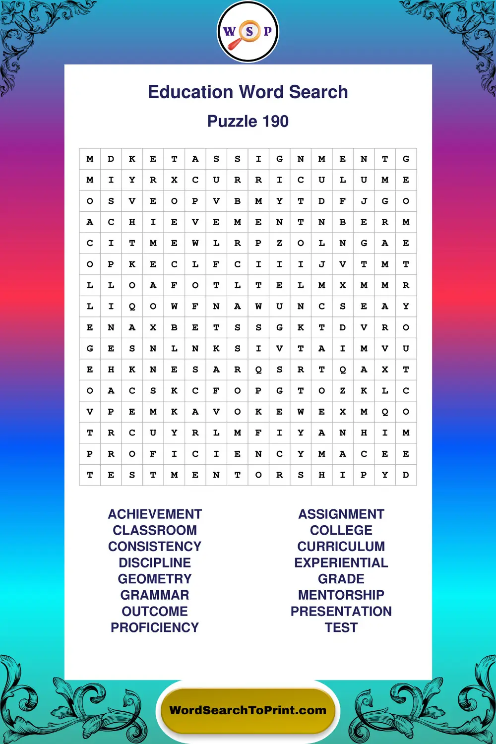 Education Word Search Puzzle 190