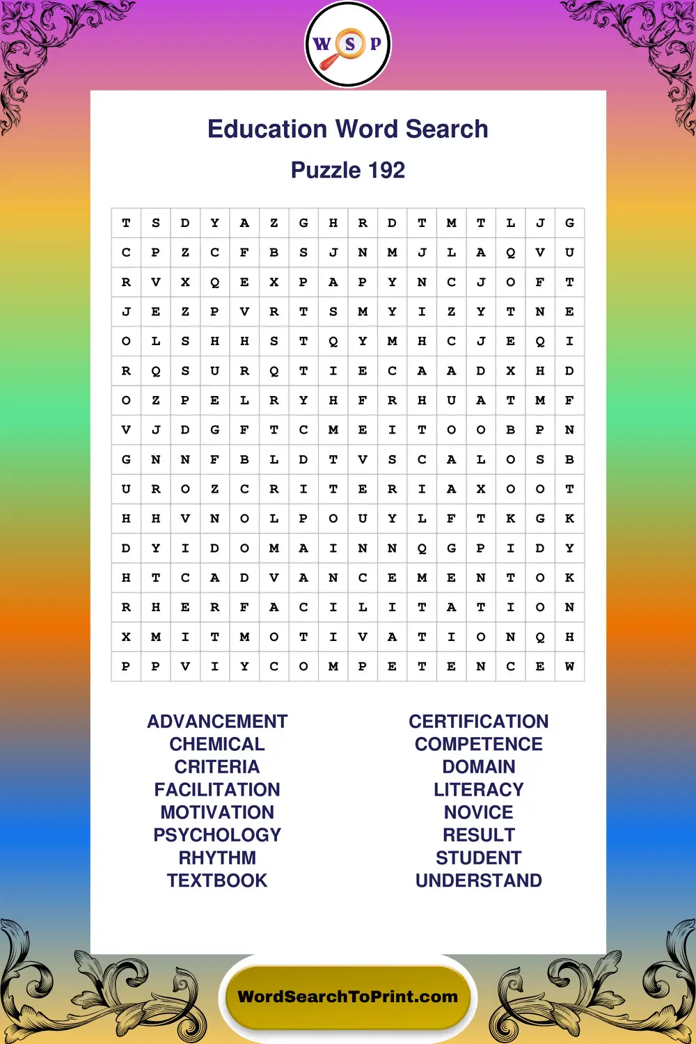 Education Word Search Puzzle 192